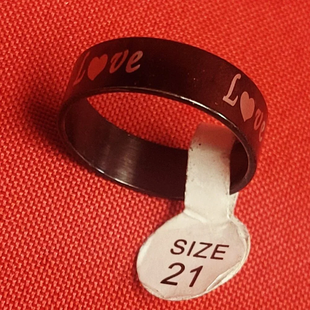 Stainless Steel Wide Band Love Engraved Ring Size 21 Black Tone Unisex